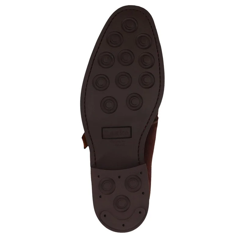 Loake Wide Fit Smart Leather Buckled Shoes - LOA39502 / 326 578 - Dark Brown Suede