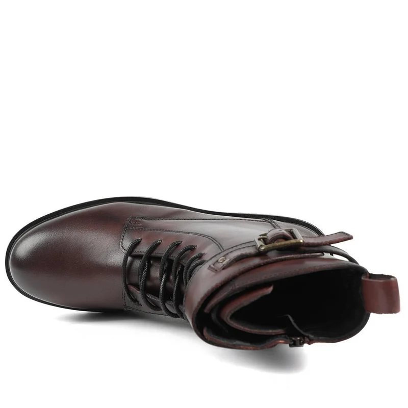 Marisa Buckle-Detailed Leather Military Boots - MARISA / 328 480 - Burgundy