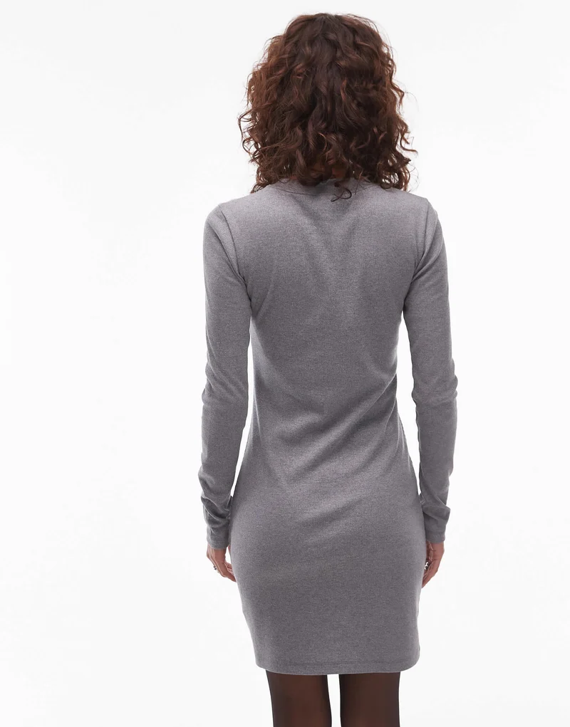 Topshop long sleeve crew neck mini dress in grey marl