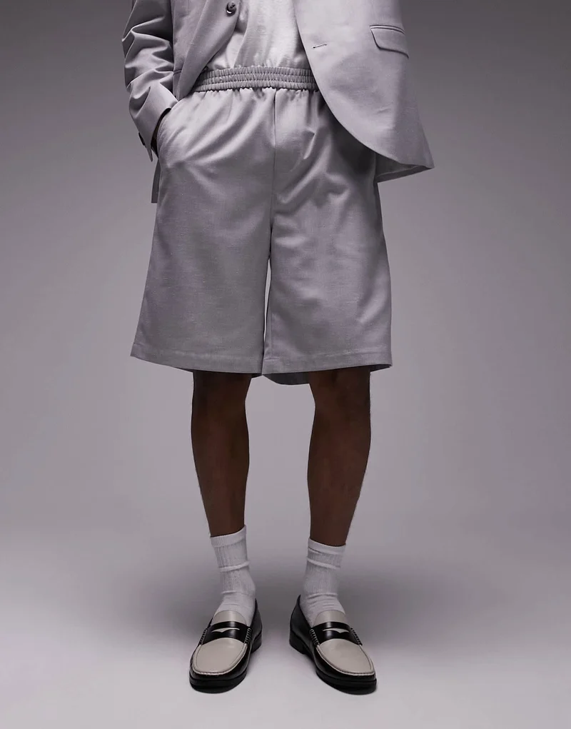 Topman linen blend short in grey