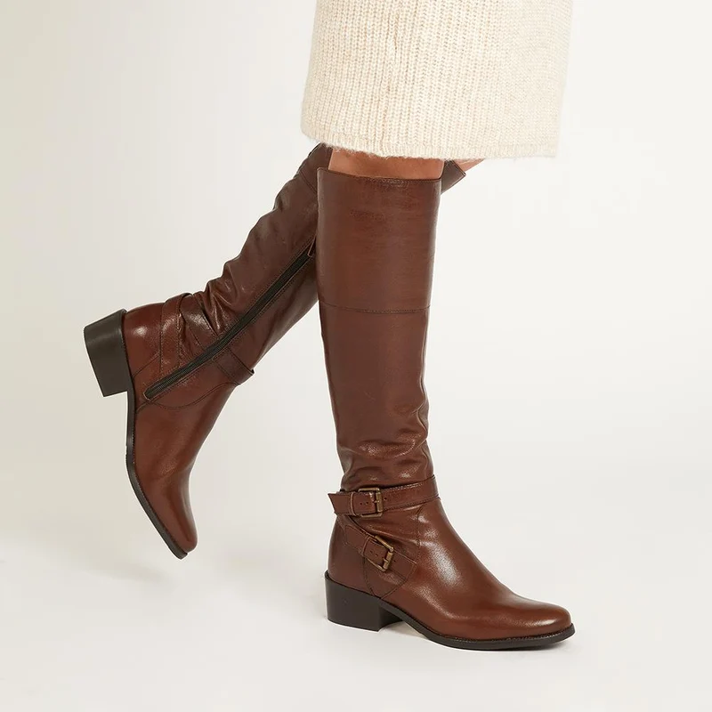 Phoebe Medium Calf Fit Leather Knee-High Boots - PHOEBEM / 320 895 - Tan