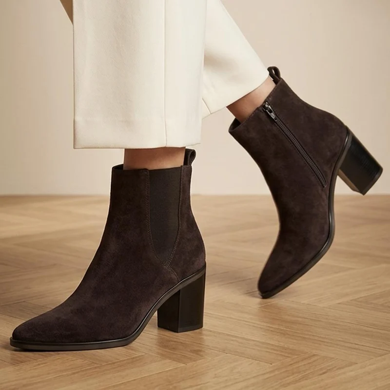 Kalamata Heeled Ankle Boots - KALAMATA / 325 867 - Chocolate Suede