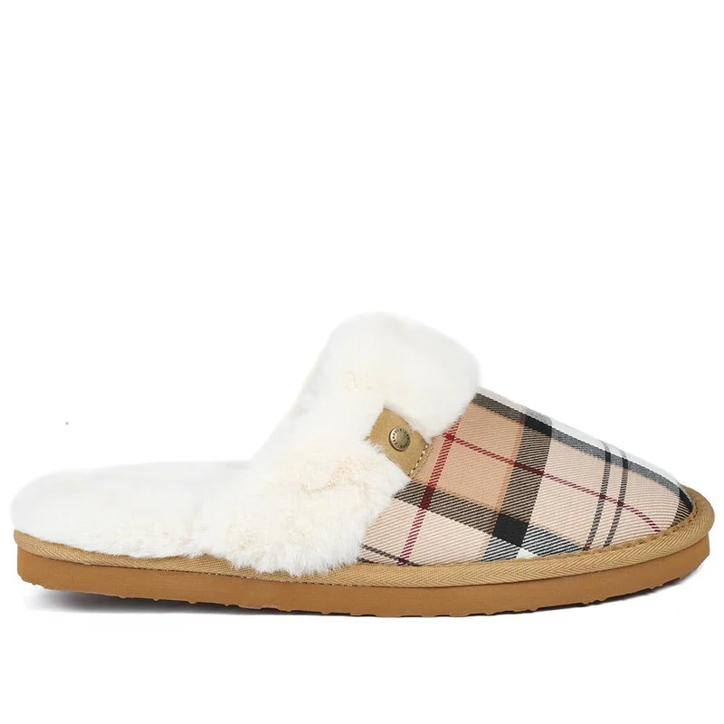 Barbour Claudia Tartan Mule Slippers - BARBR42506 / 328 565 - Beige Multi
