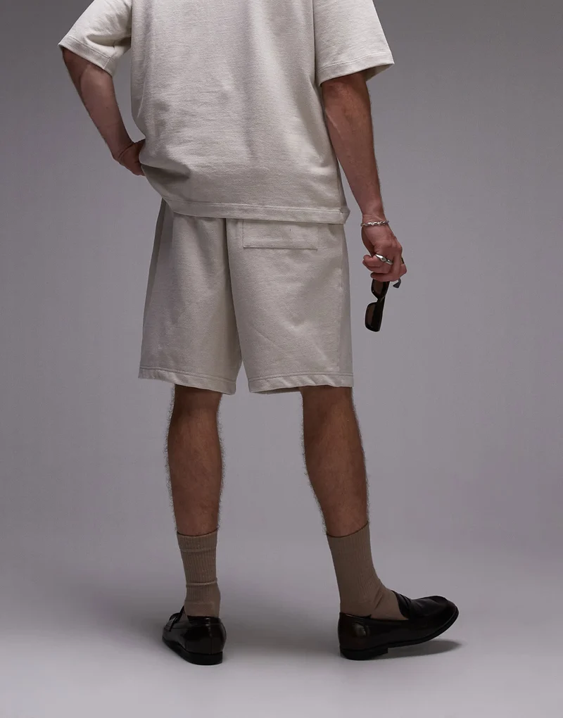 Topman oversized fit linen blend short in stone