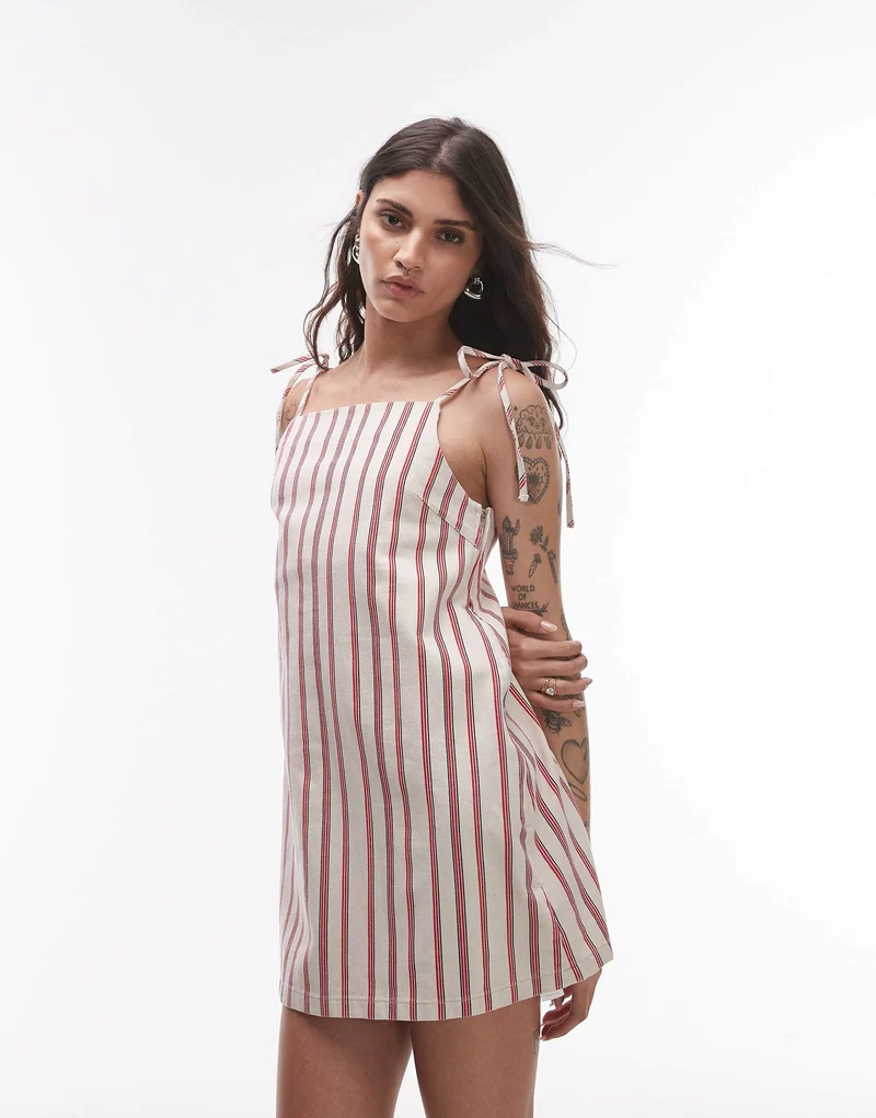 Topshop denim mini dress in red stripe