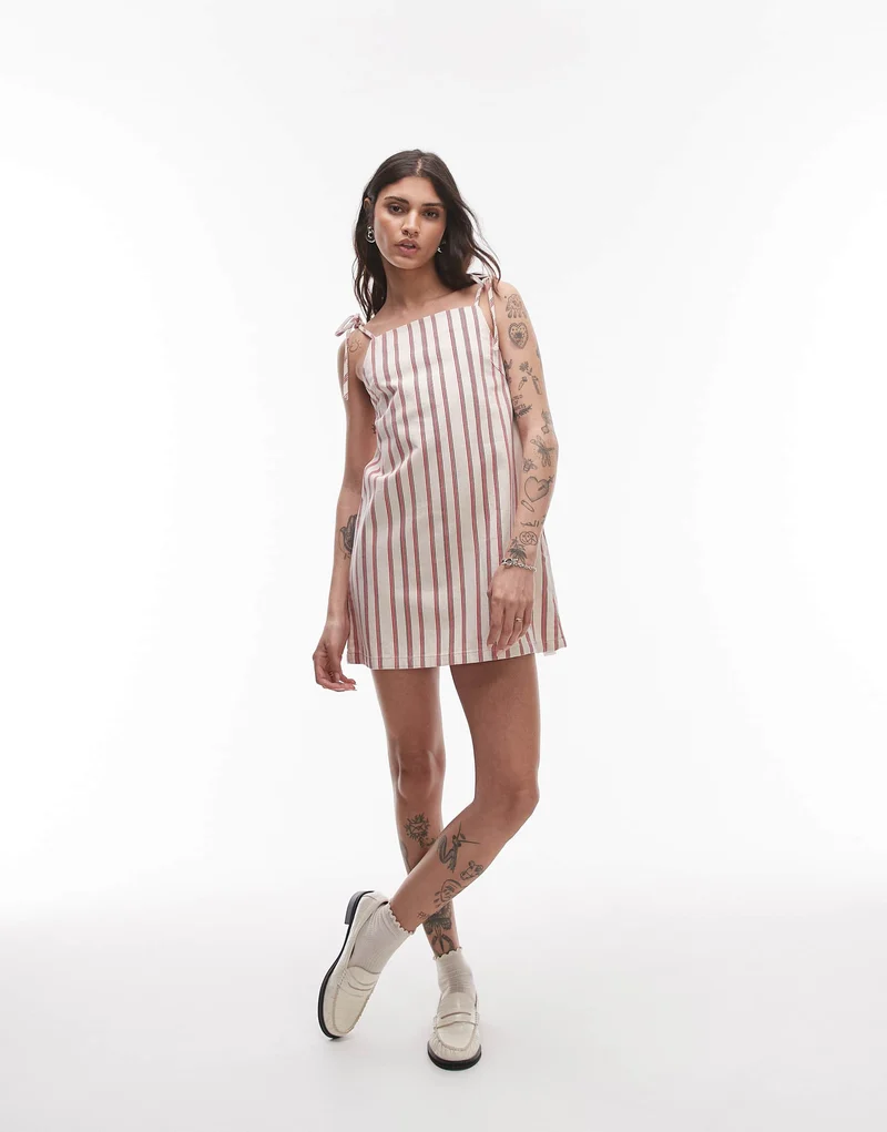 Topshop denim mini dress in red stripe