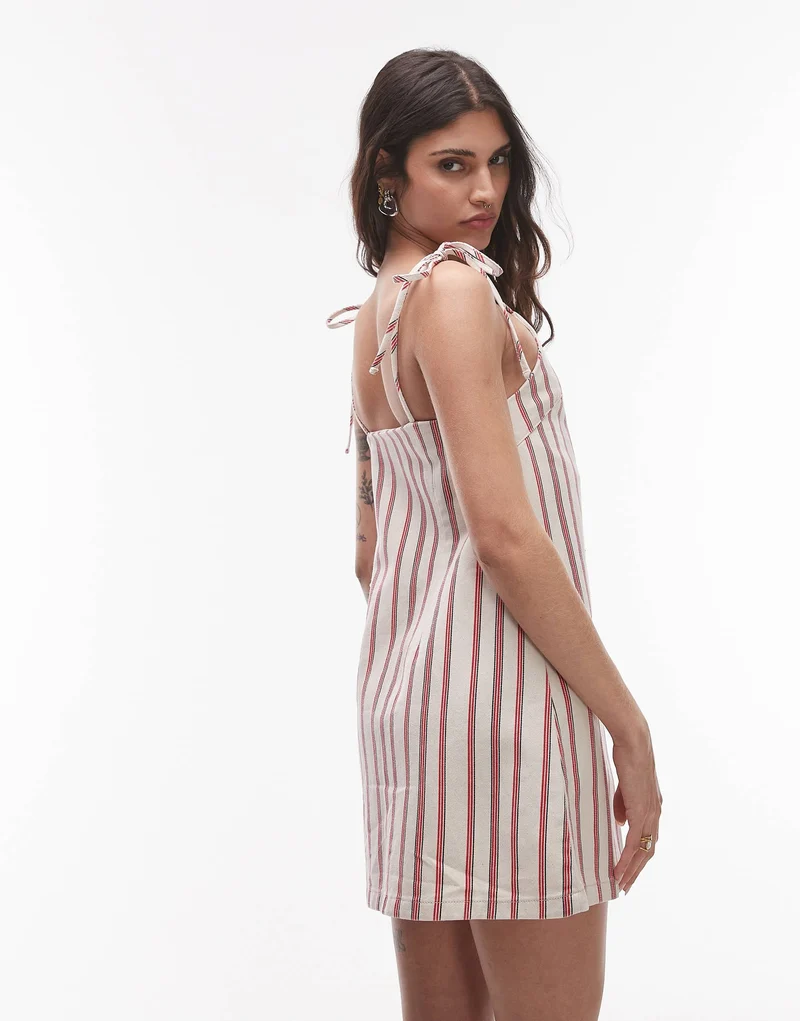 Topshop denim mini dress in red stripe