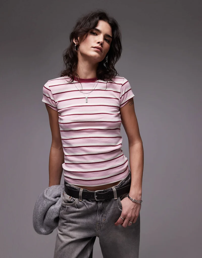 Topshop stripe everyday tee in pink
