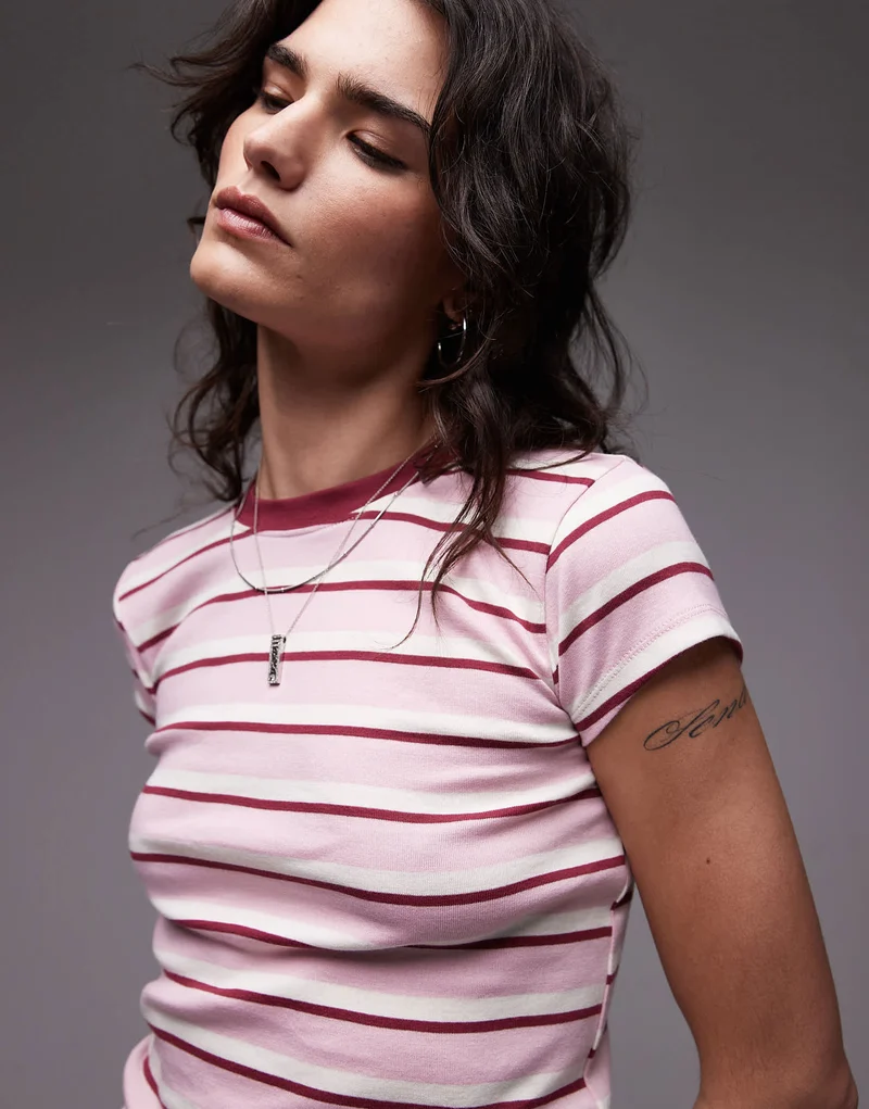 Topshop stripe everyday tee in pink