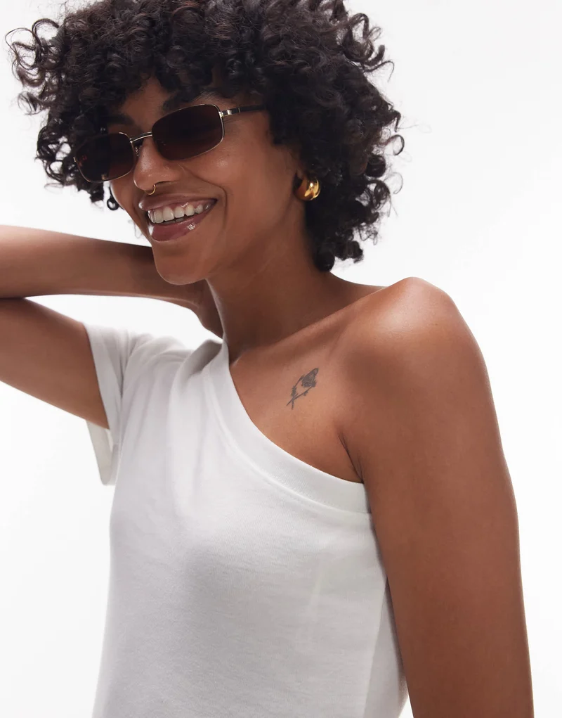 Topshop one shoulder tee in white