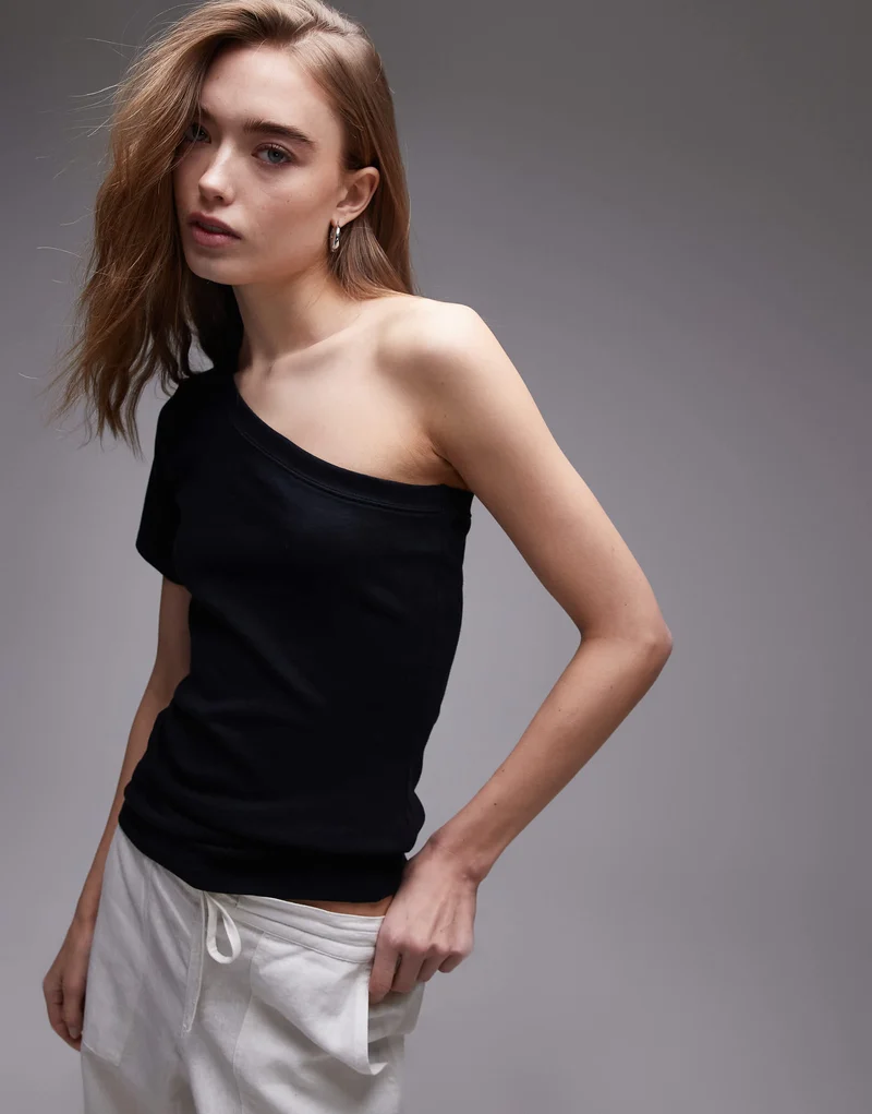Topshop one shoulder tee in black