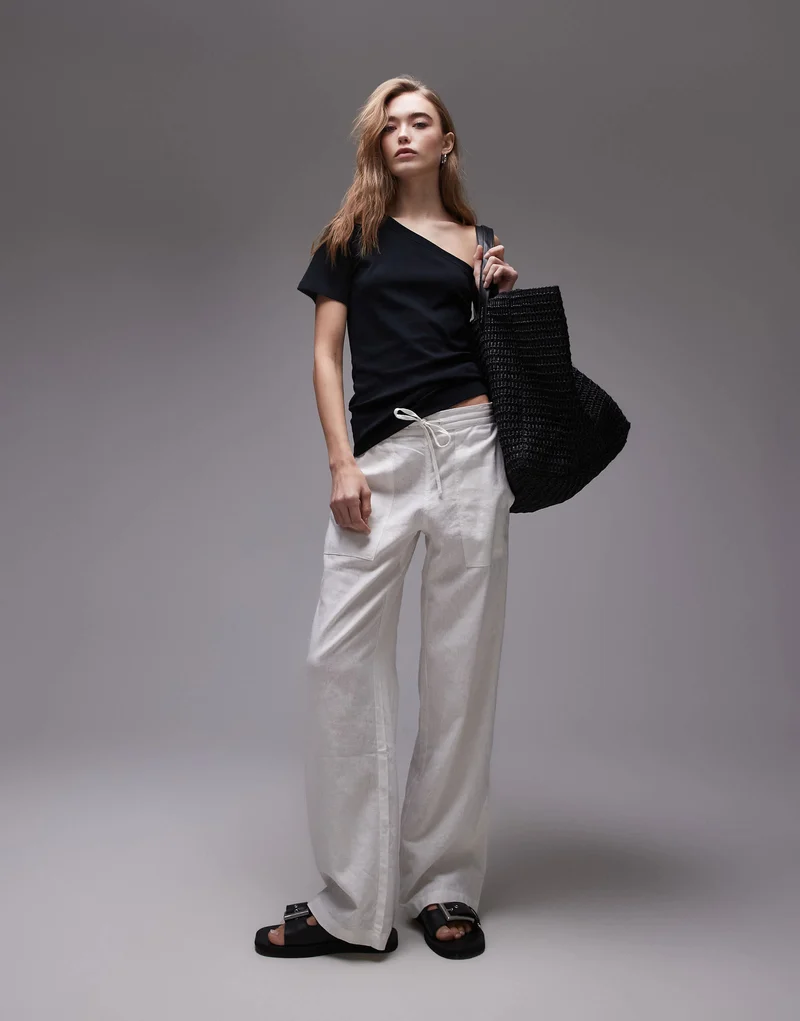 Topshop one shoulder tee in black