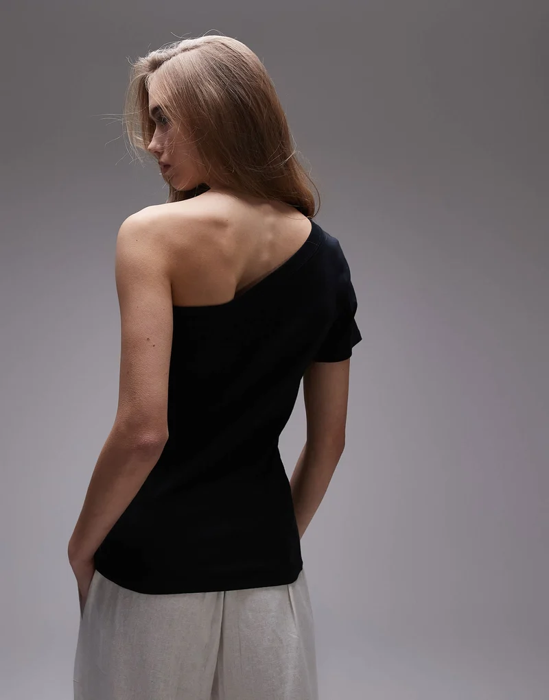 Topshop one shoulder tee in black