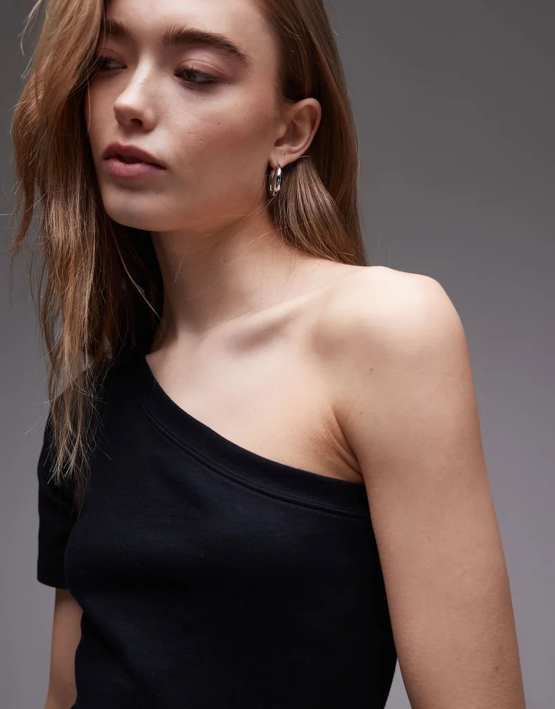 Topshop one shoulder tee in black