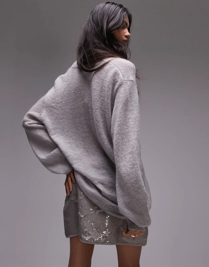 Topshop sequin micro mini in silver grey