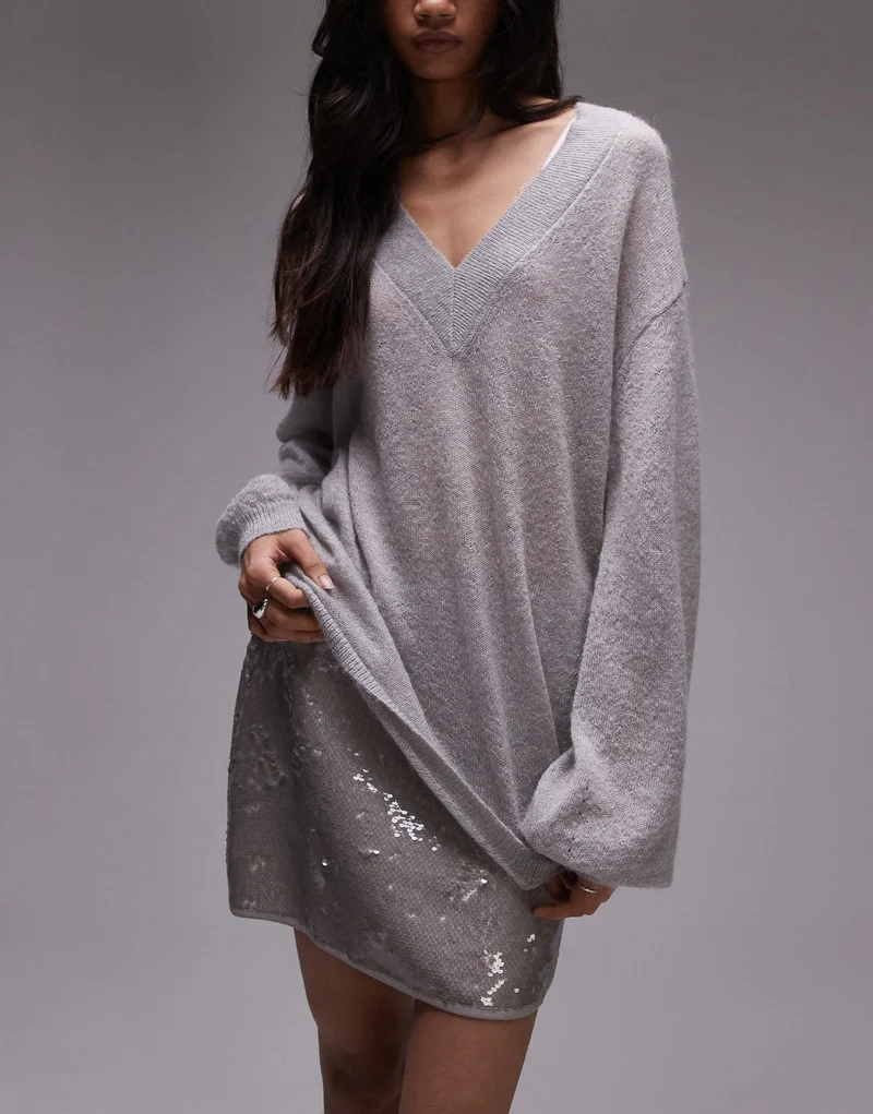 Topshop sequin micro mini in silver grey