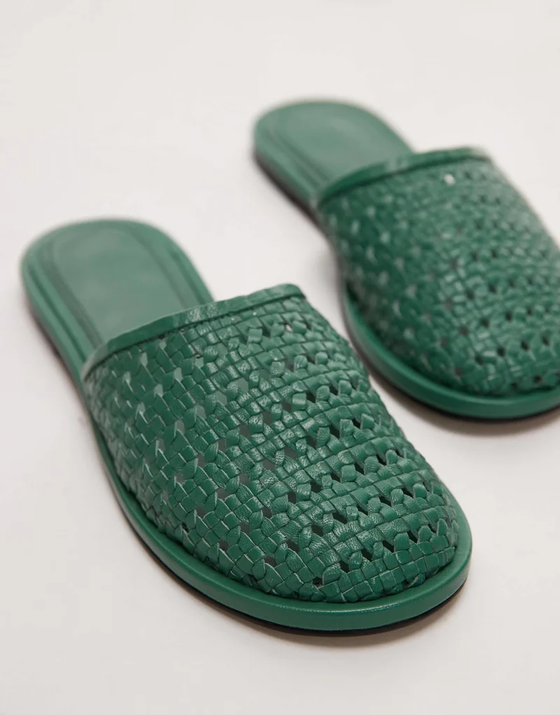 Topshop Bobby leather woven clog in green