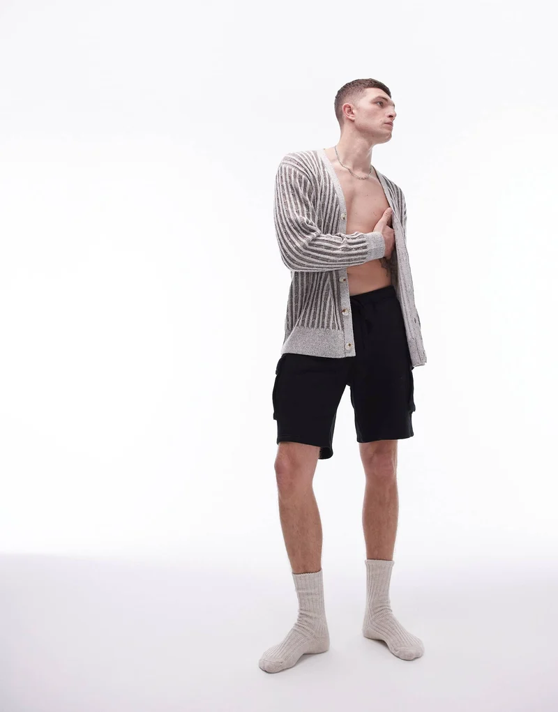 Topman jersey cargo short in black