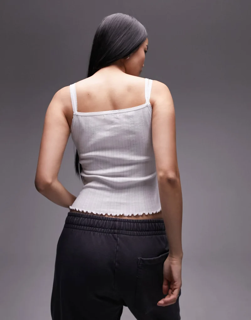Topshop square neck lace pointelle cami in white