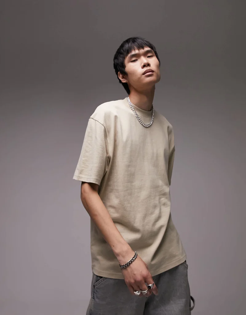 Topman oversized fit t-shirt in stone
