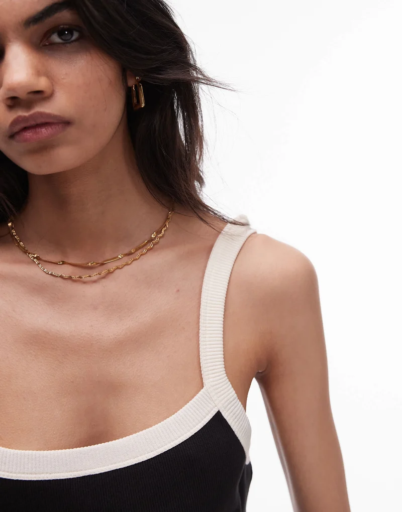 Topshop tipped contrast rib mini dress in black and white
