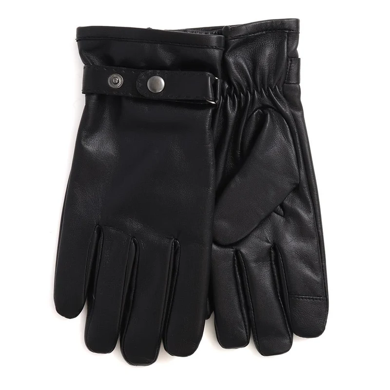 Mens Adjustable Leather Gloves - VANCE / 324 773 - Black
