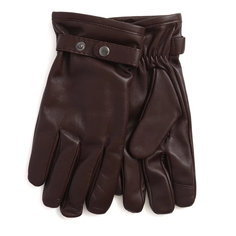 Mens Adjustable Leather Gloves - VANCE / 324 773 - Brown