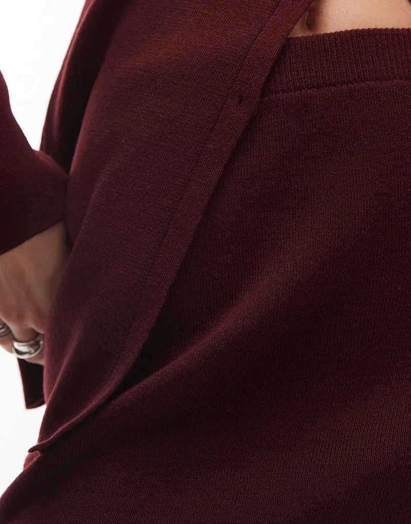 Topshop compact knitted mini skirt co ord in burgundy
