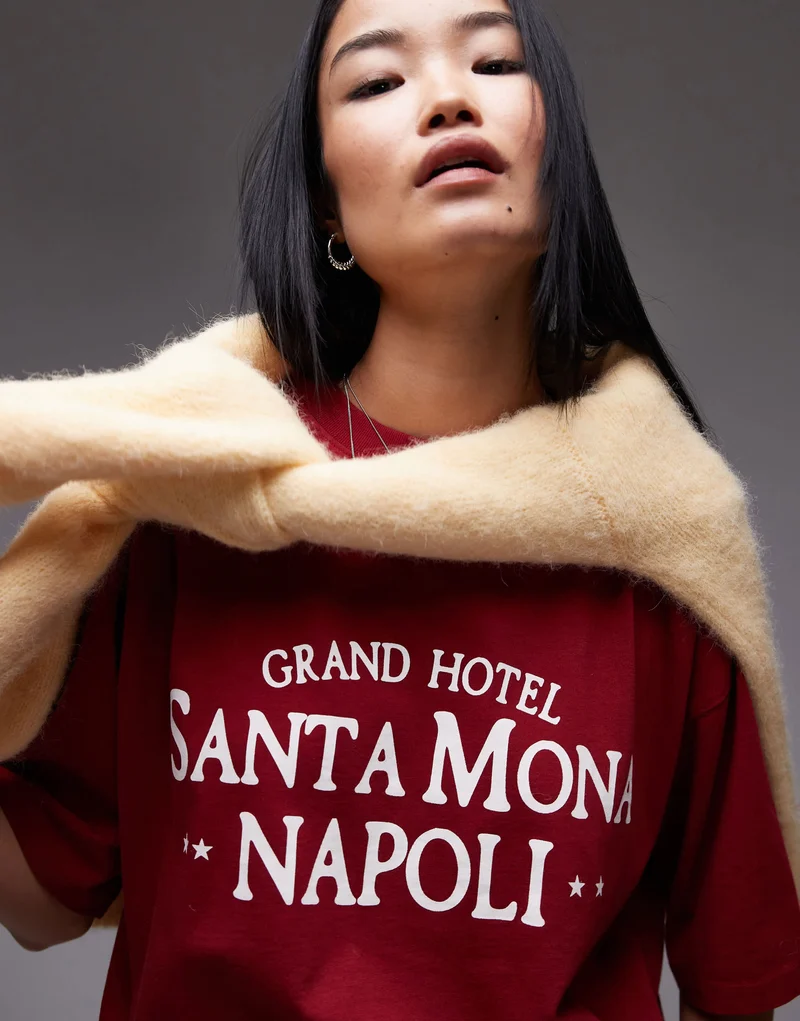 Topshop graphic Santa Mona Napoli oversized tee in red