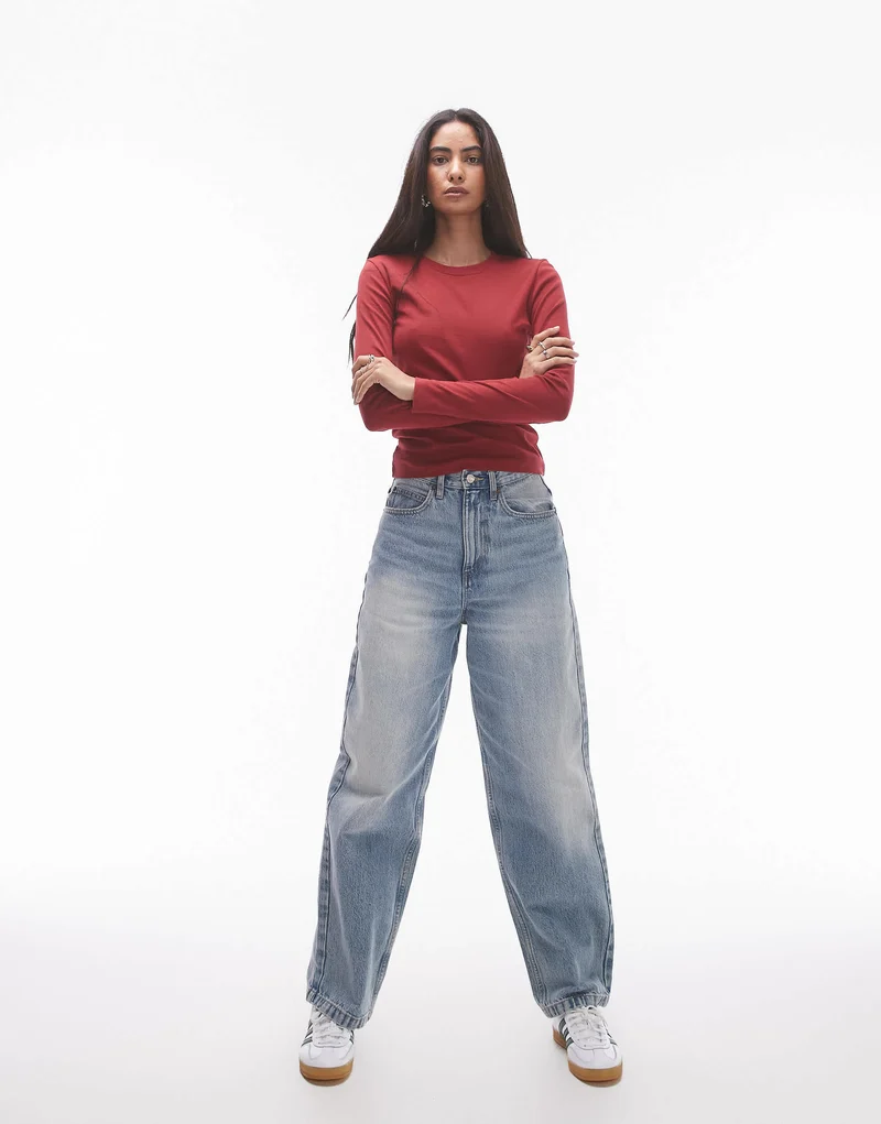 Topshop long sleeve everyday tee in burgundy