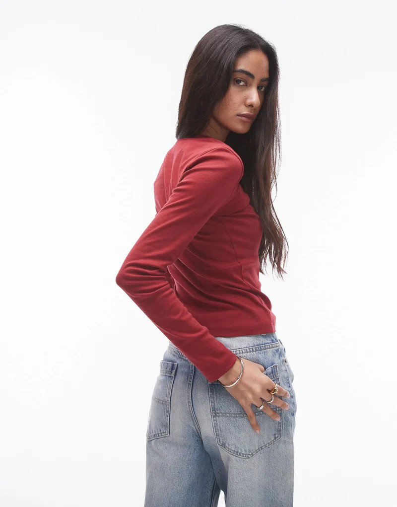 Topshop long sleeve everyday tee in burgundy