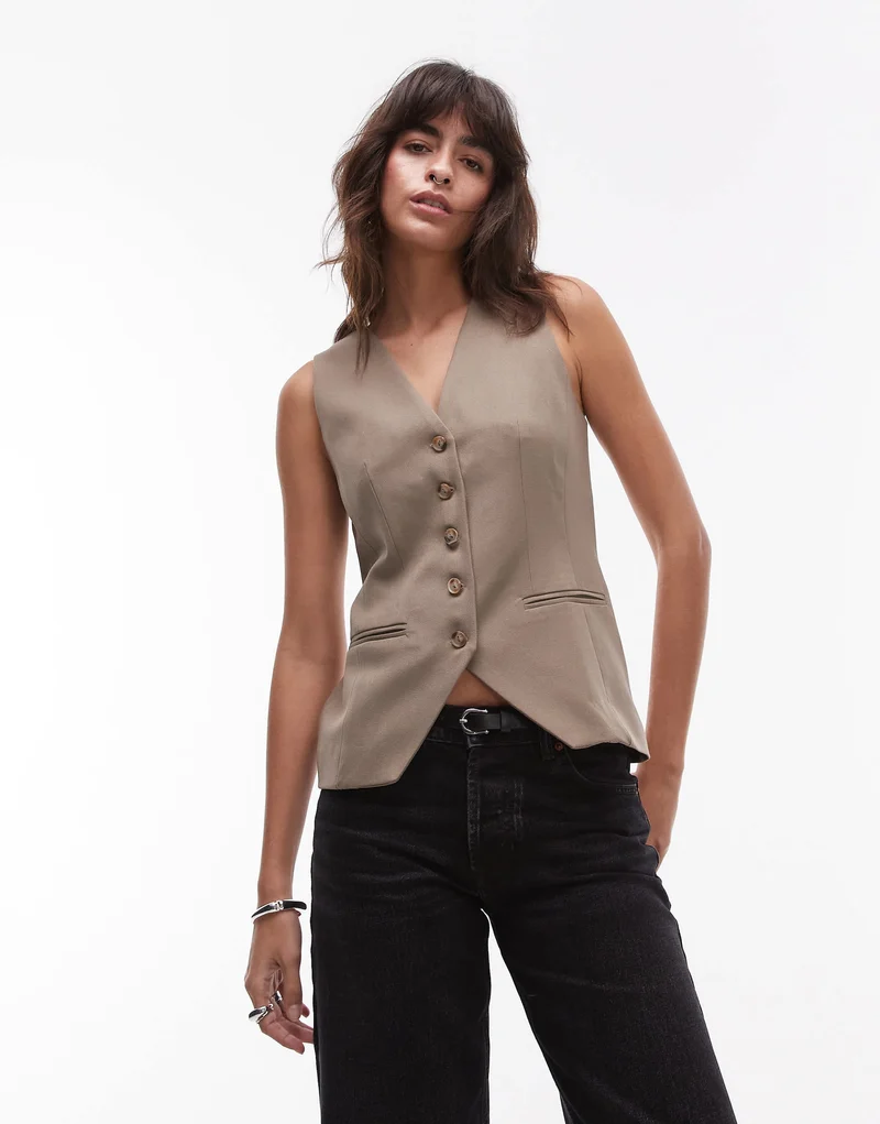 Topshop high neck button through waistcoat in warm handle
