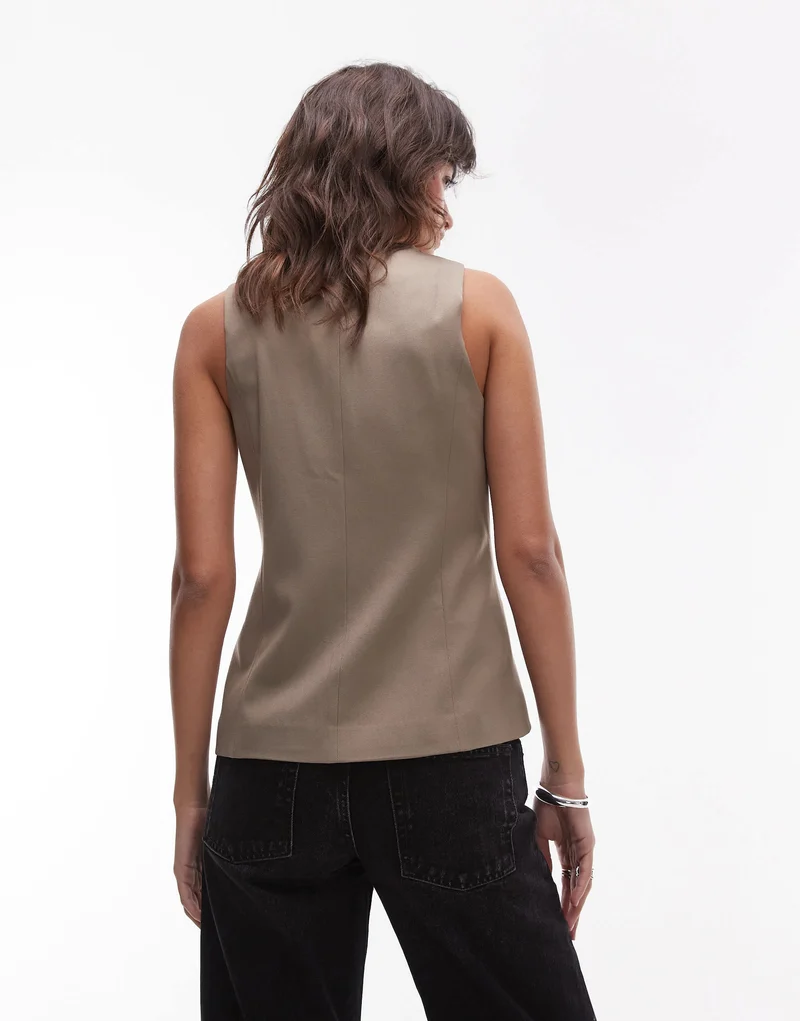 Topshop high neck button through waistcoat in warm handle