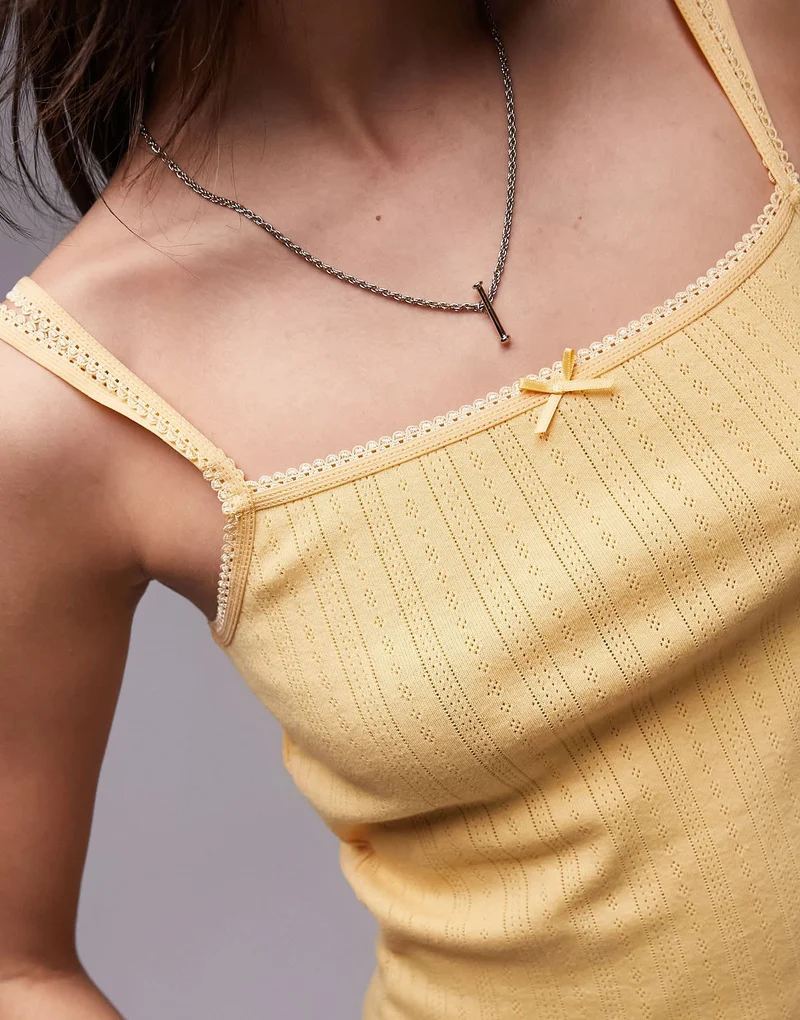 Topshop square neck lace pointelle cami in orange