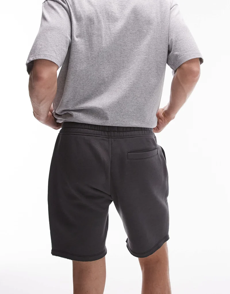 Topman classic fit jersey short with raw hem in charcoal