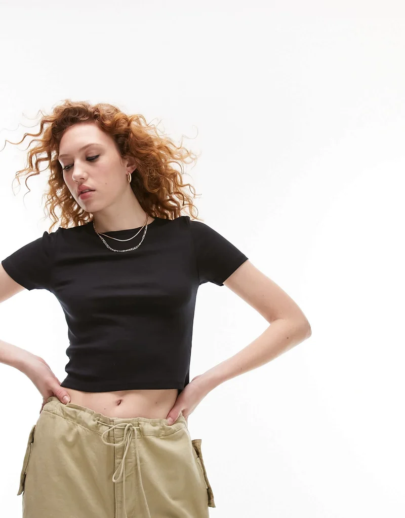 Topshop shrunken everyday tee in black