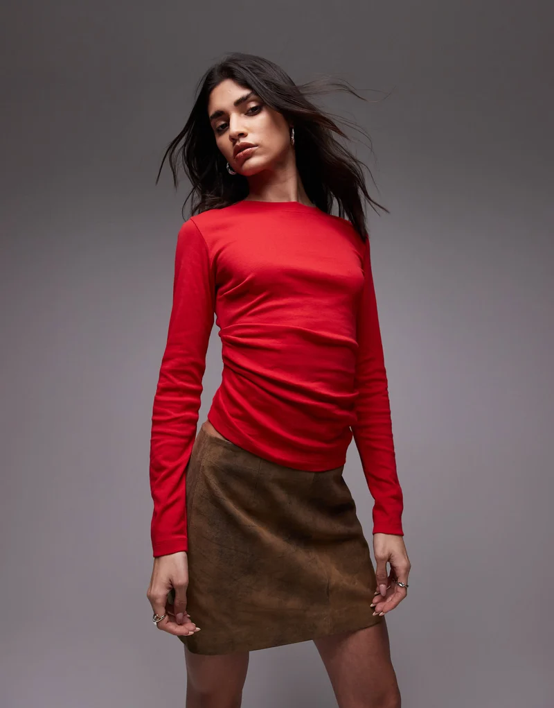 Topshop hitched side tee in red