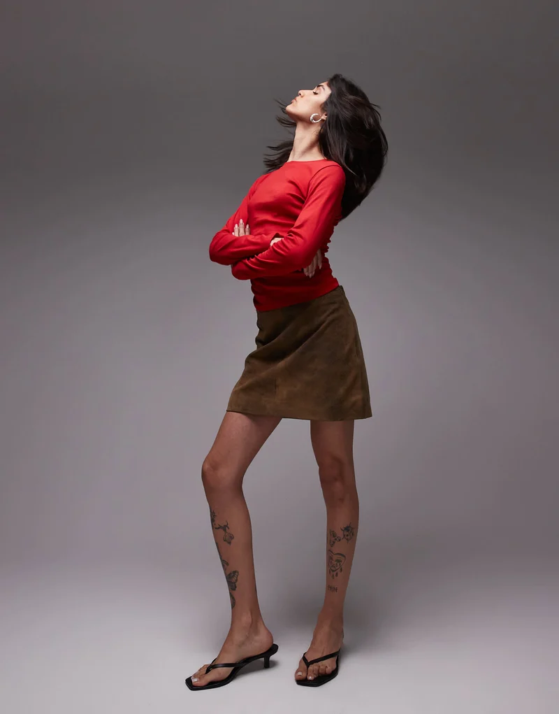 Topshop hitched side tee in red