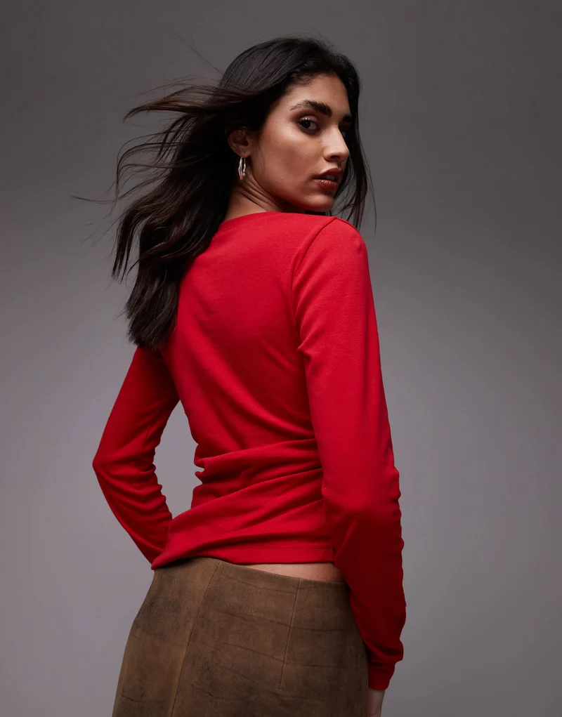 Topshop hitched side tee in red