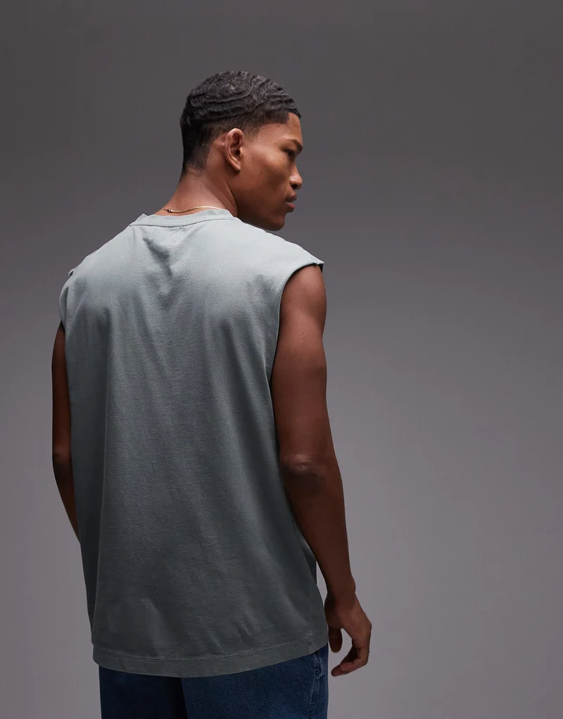 Topman oversized fit sleeveless t-shirt in washed sage