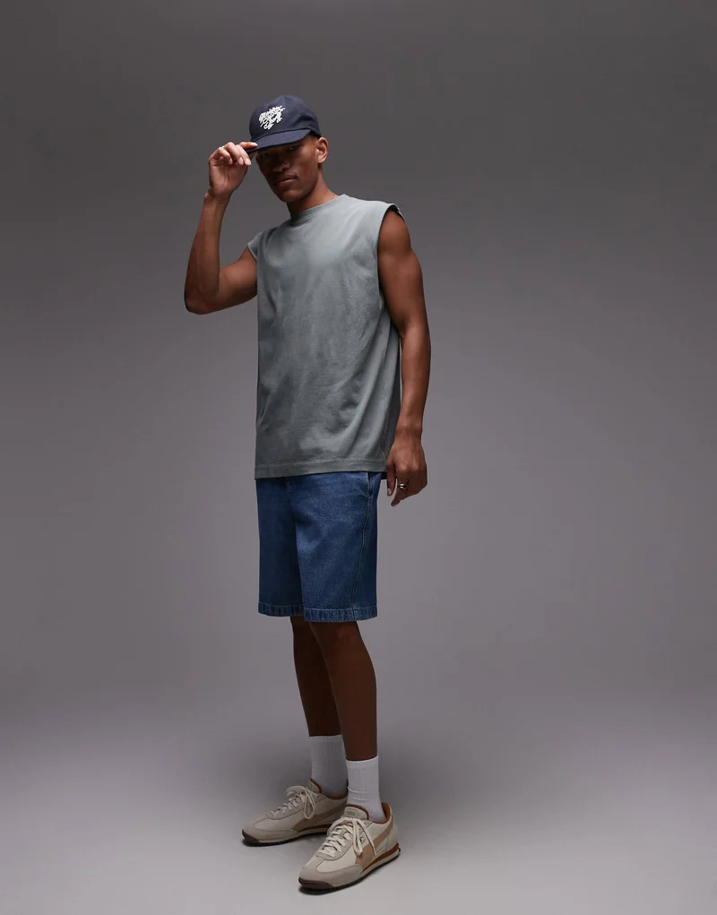 Topman oversized fit sleeveless t-shirt in washed sage