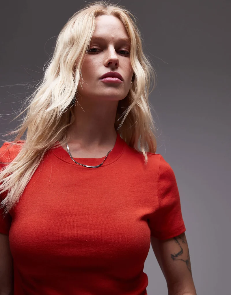 Topshop shrunken everyday tee in rust red