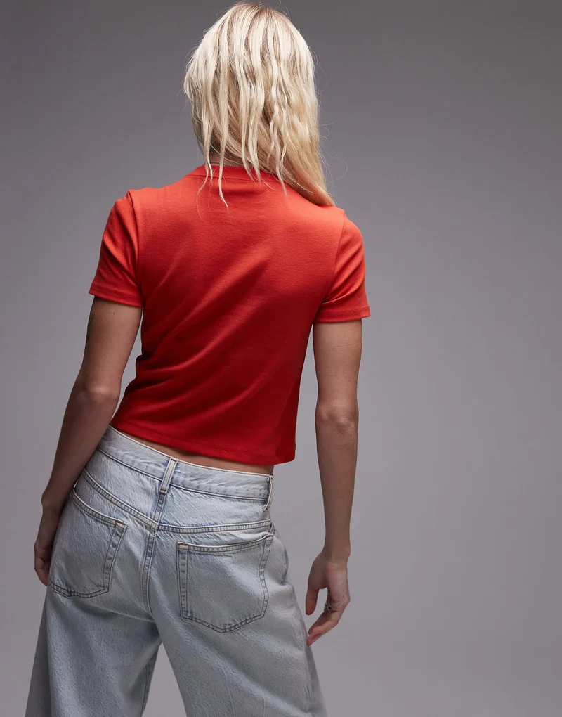 Topshop shrunken everyday tee in rust red