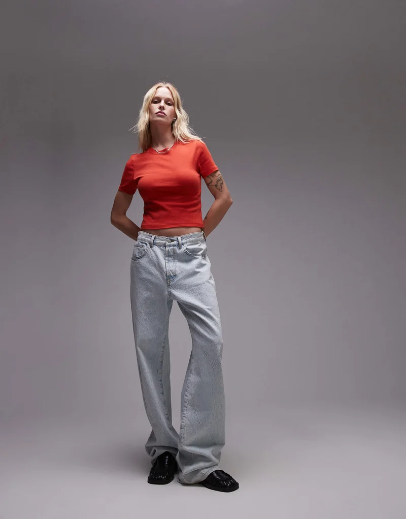 Topshop shrunken everyday tee in rust red