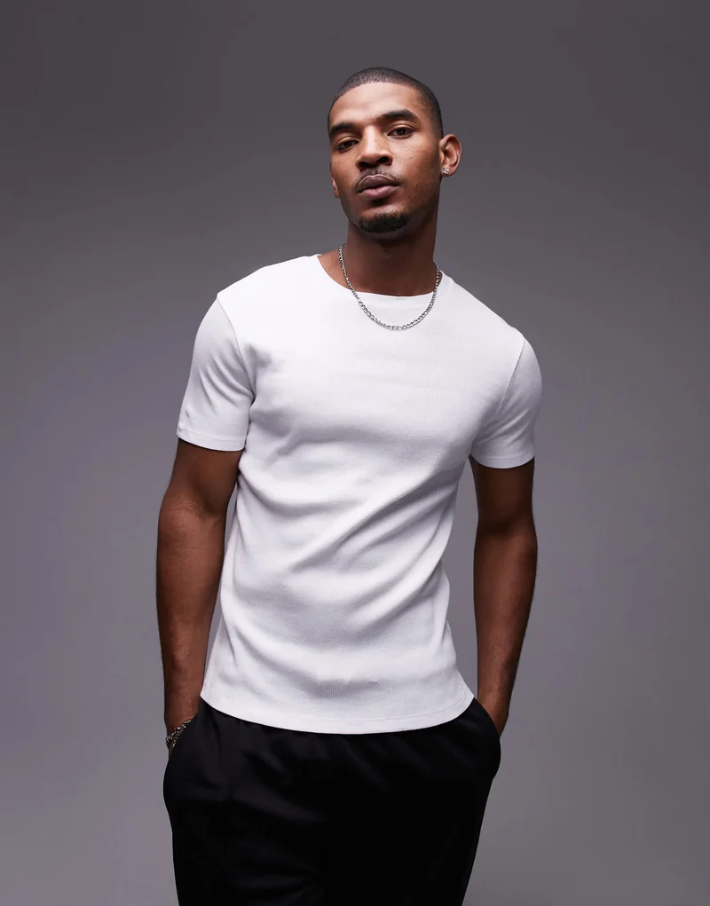 Topman skinny fit ribbed t-shirt in white