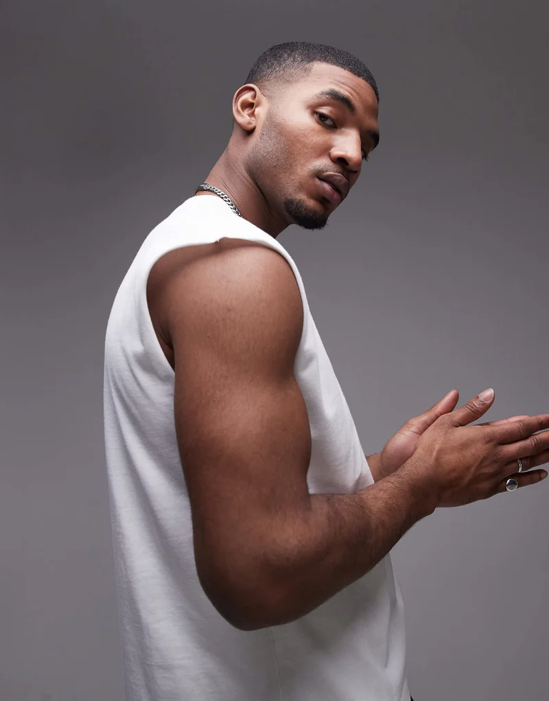 Topman boxy fit sleeveless t-shirt in white