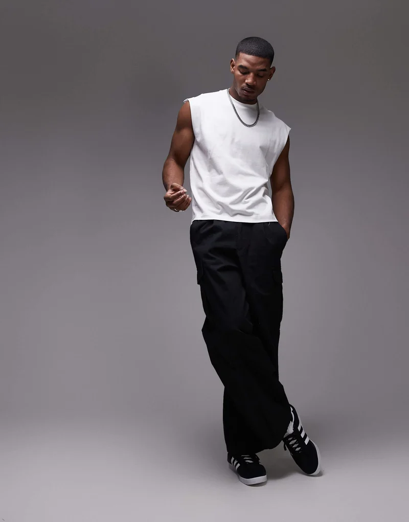 Topman boxy fit sleeveless t-shirt in white