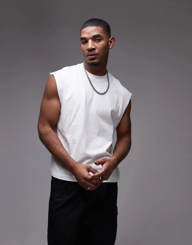 Topman boxy fit sleeveless t-shirt in white