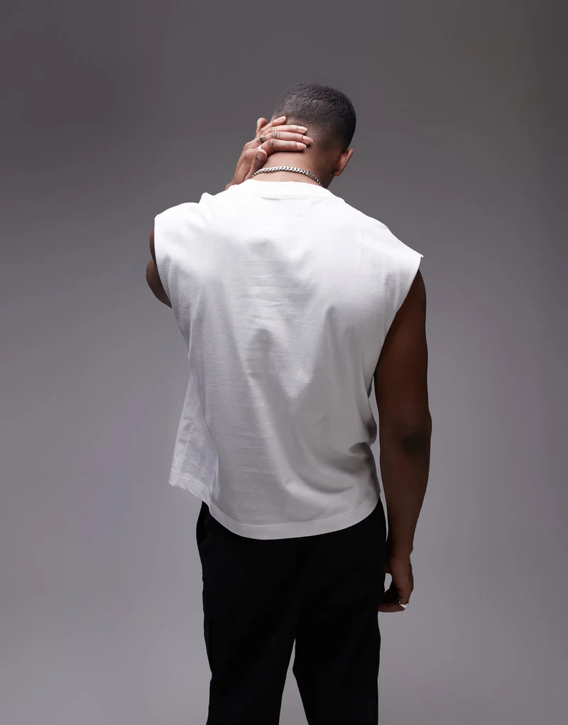 Topman boxy fit sleeveless t-shirt in white