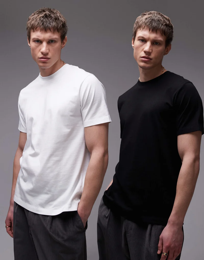 Topman 2 pack regular fit t-shirt in black and white
